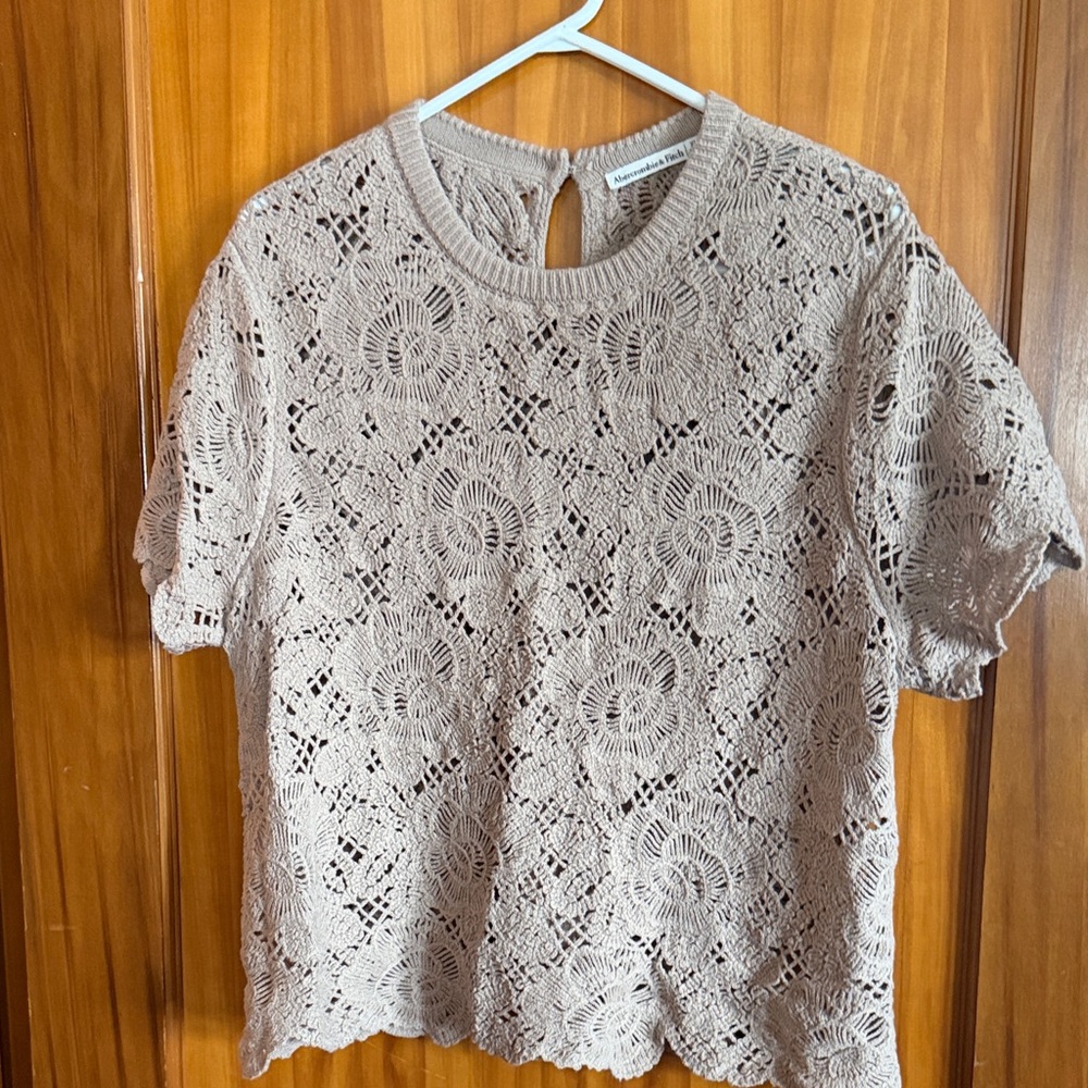 Abercrombie & Fitch Lace Crochet Top in Beige